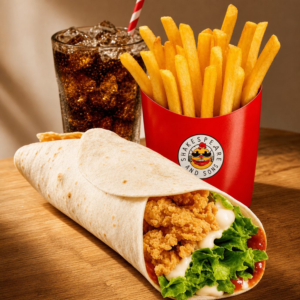 B6. Spicy Chicken Wrap & French Fries & Soda.
