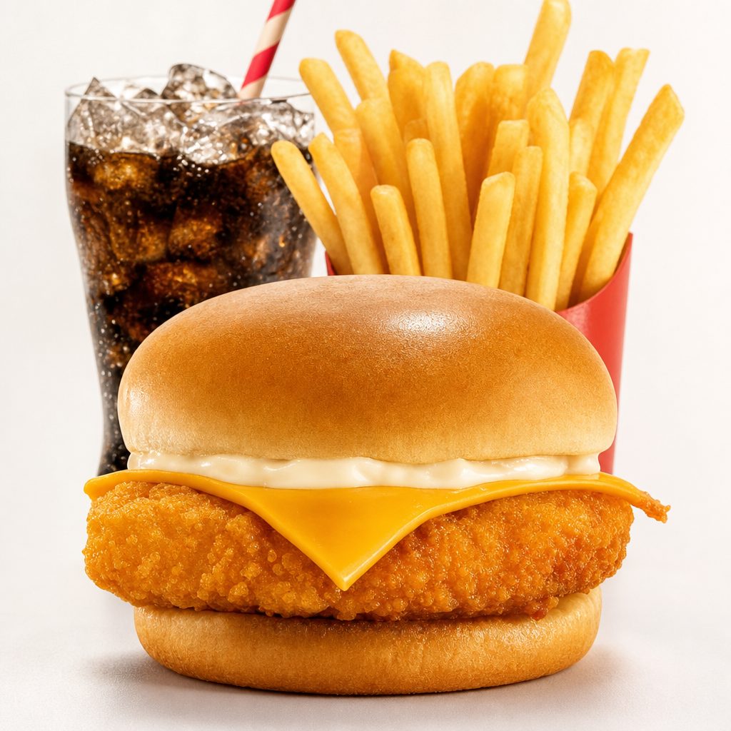 B4. Fish Fillet Sandwich & French Fries & Soda.