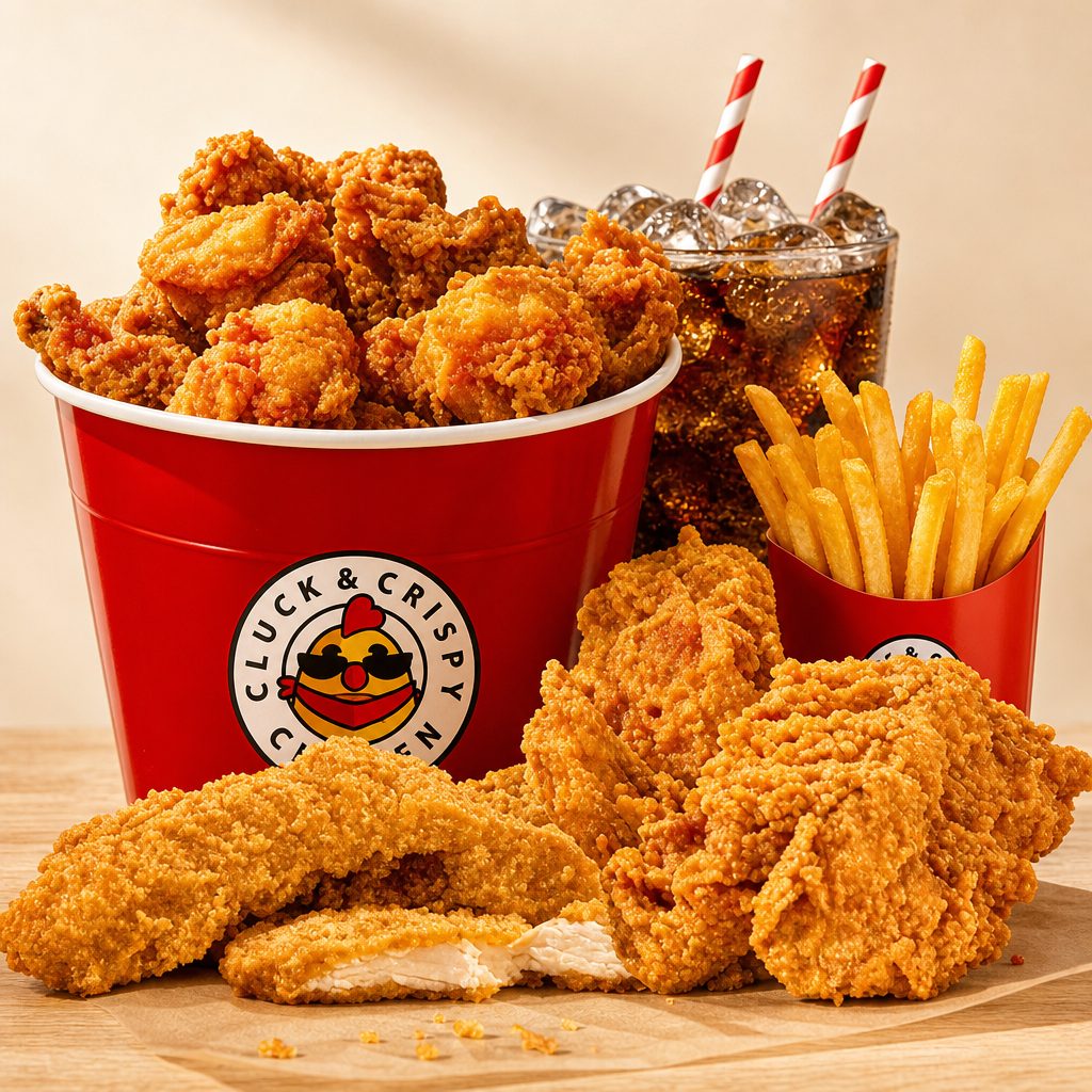 Fried Family Combo Chicken Drumsticks (3) & Chicken Tenders (5) & Chicken Wings (5) & French Fries & Soda (2).