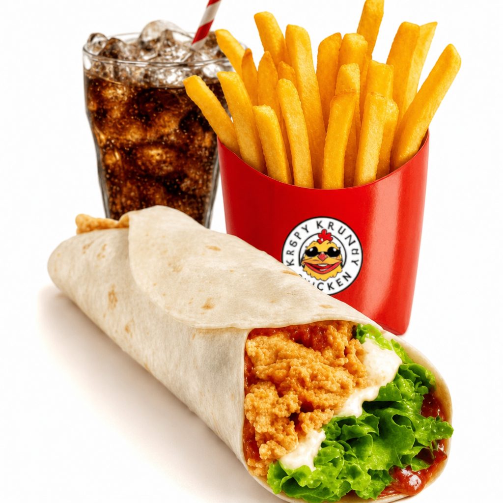 Chicken Wrap & French Fries & Soda.